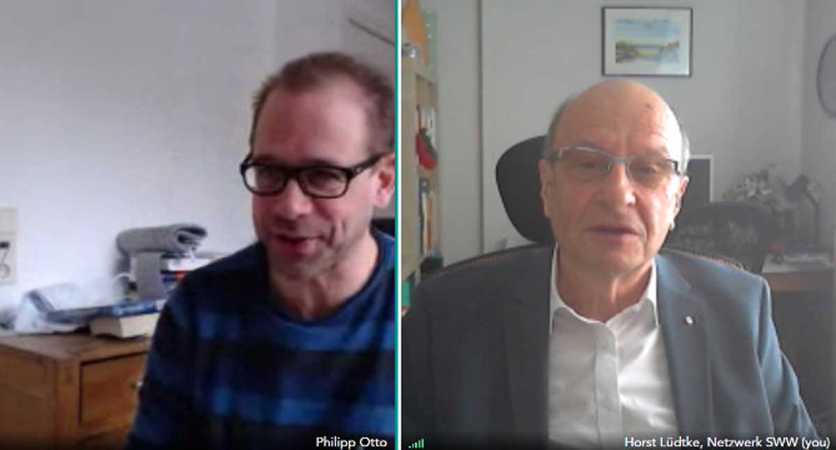 In einer Pause auf dem BÖB-Forum brachten Horst Lüdtke und Professor Philipp Otto Praxis und Theorie zusammen – an einem virtuellen Tisch.